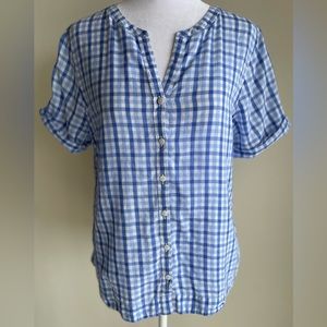 L. L. BEAN LIGHT BLUE GINGHAM BUTTON FRONT BLOUSE SZ S